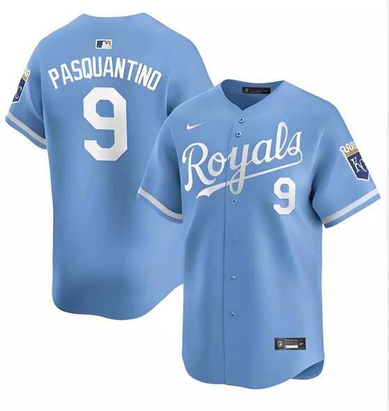 Men%27s Kansas City Royals #9 Vinnie Pasquantino Light Blue Alternate Limited Stitched Jersey Dzhi